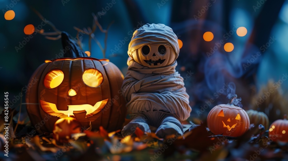 Obraz premium Ghost and Pumpkins by Candlelight