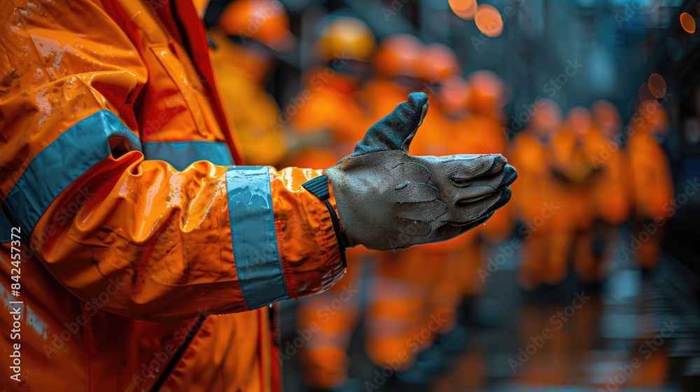 A Engineer in a safety vest is pointing at a machine A Engineer in a safety vest is pointing at a machine