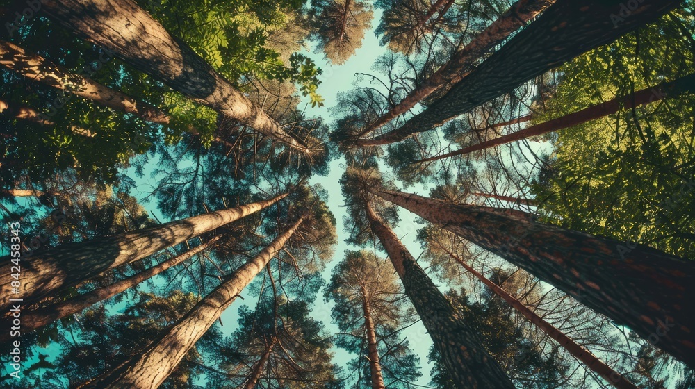 Obraz premium Tall trees against the sky, pine forest