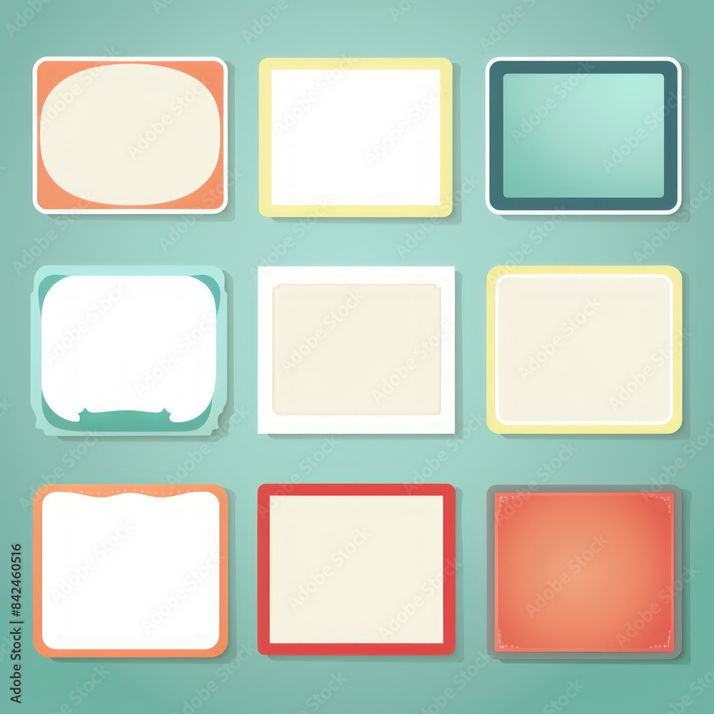 A set of nine different colored square paper with white borders A set of nine different colored square paper with white borders