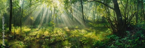 Green Forest Landscape with Sunlight Rays illuminating Nature's Beauty © Vlad