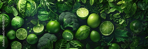 Green Fruit Banner Layout Featuring Fresh Vegetables and Healthy Herbs