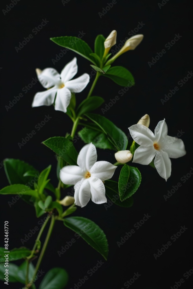 flower Photography, Jasminum mesnyi, copy space on right, Isolated on black Background flower Photography, Jasminum mesnyi, copy space on right, Isolated on black Background