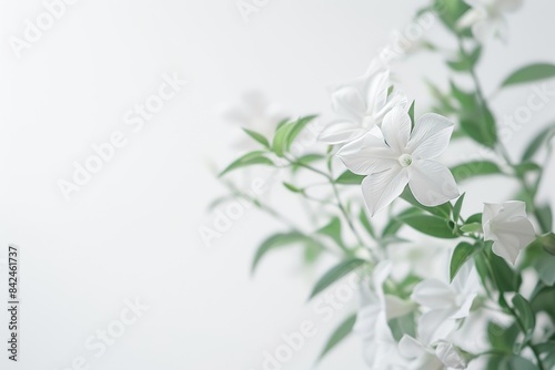 flower Photography, Jasminum mesnyi, copy space on right, Isolated on white Background
