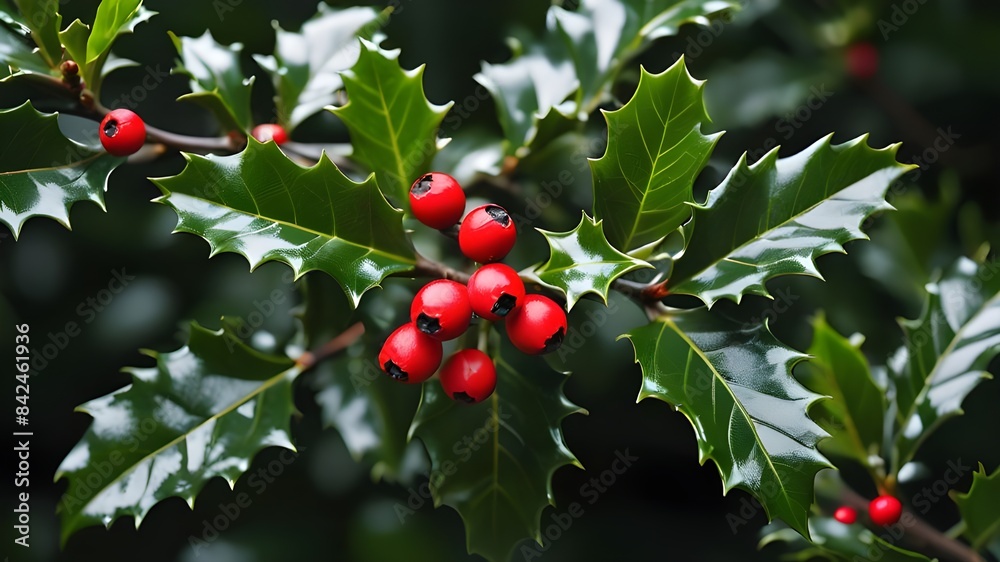 Fototapeta premium Sprig of European holly isolated