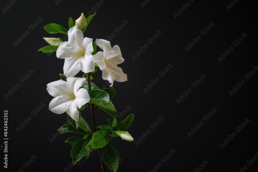 Obraz premium flower Photography, Jasminum polyanthum, full view object, copy space on right, Isolated on Black Background