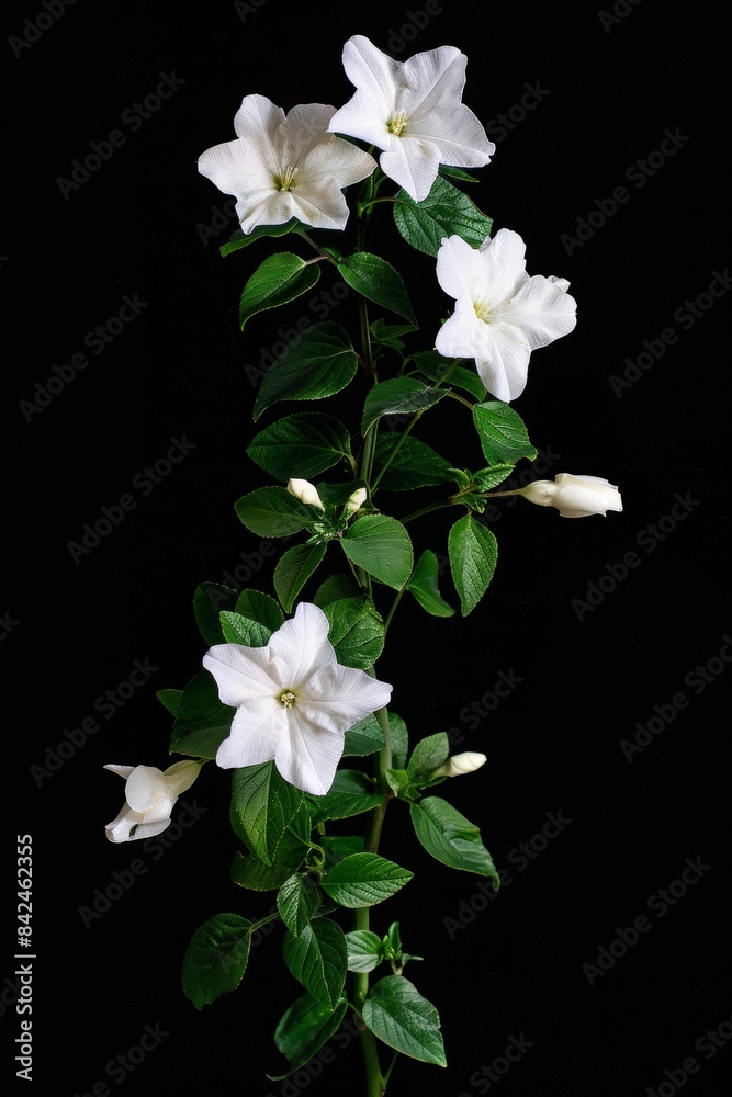Fototapeta premium flower Photography, Jasminum polyanthum, copy space on right, Isolated on black Background