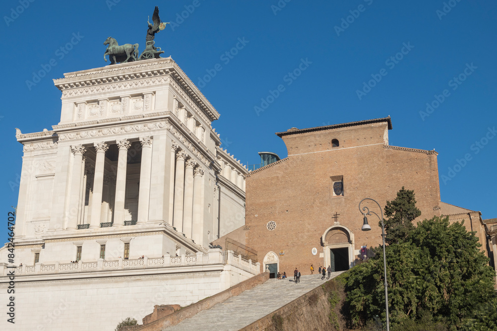 Famous Ara Coeli staircase and church. Rome city center. Italy Famous Ara Coeli staircase and church. Rome city center. Italy