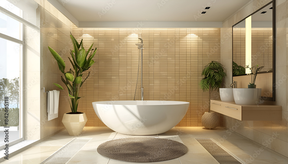 Elegant bathroom with stylish interior design, modern bath Elegant bathroom with stylish interior design, modern bath