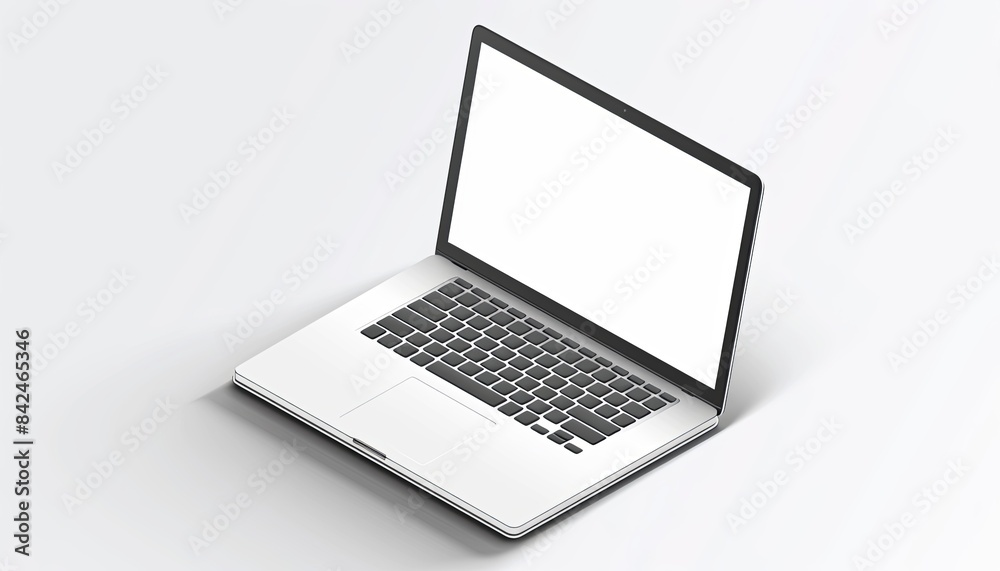 A laptop with a white screen is open and ready to be used A laptop with a white screen is open and ready to be used