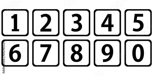 Black Numbers Inside Rounded Rectangle Vector Icon Set