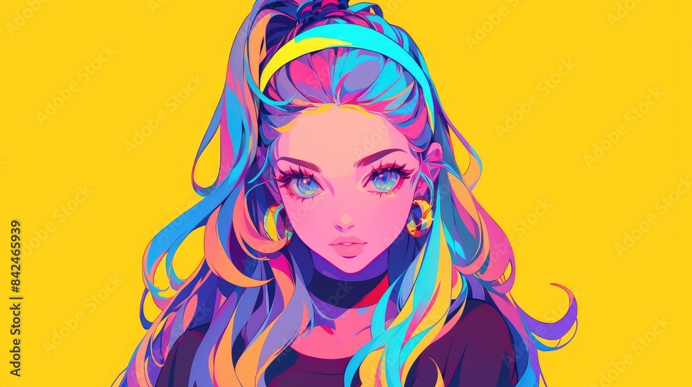 The avatar girl stands out with a vibrant hair color a stylish hairstyle and a trendy headband