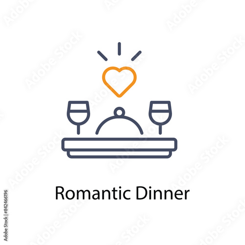 Romantic Dinner icons vector set stock illustration.