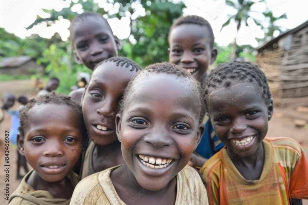 Portrait of a group of African children smiling at the camera. Portrait of a group of African children smiling at the camera.