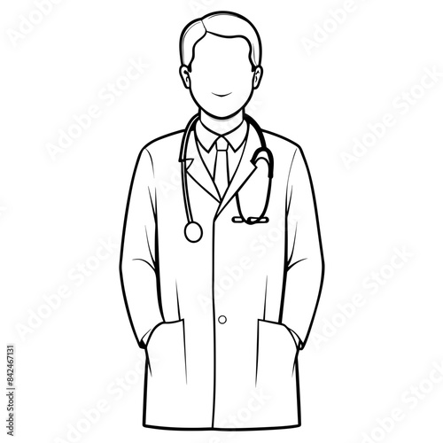 Doctor man vector illustration. Doctor in white coat. Stethoscope.