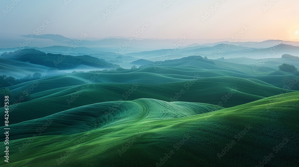 The twilight glow gently envelops the rolling hills in a soft, ethereal light. The twilight glow gently envelops the rolling hills in a soft, ethereal light.