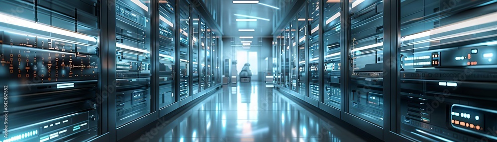 A hightech lab with secure data storage, Futuristic, Silver, 3D, Advanced technology and pristine environment A hightech lab with secure data storage, Futuristic, Silver, 3D, Advanced technology and pristine environment