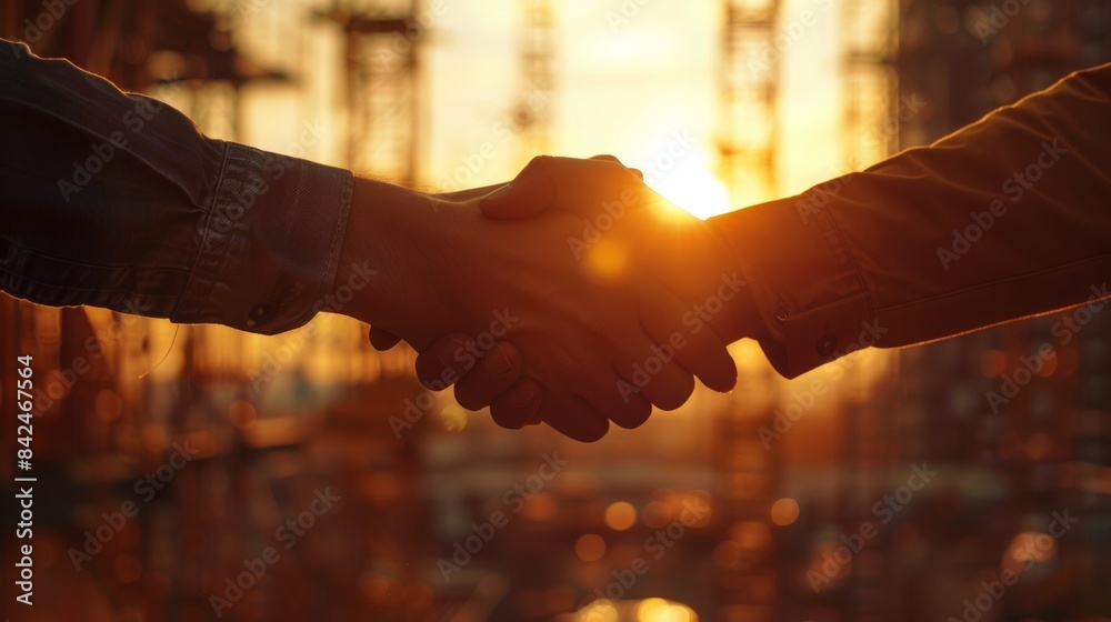a Businessman and engineer handshaking at construction site a Businessman and engineer handshaking at construction site