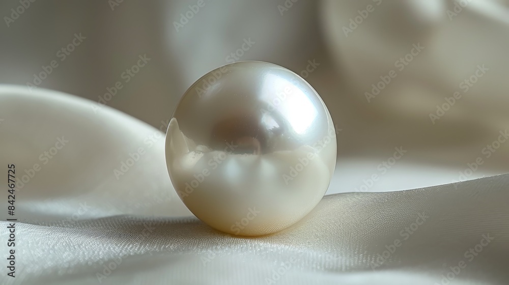 Fototapeta premium A Single Pearl Rests on a Soft White Fabric
