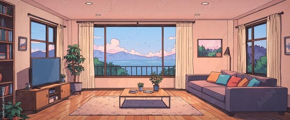 Cozy lofi living room virtual background animation for streaming and ...
