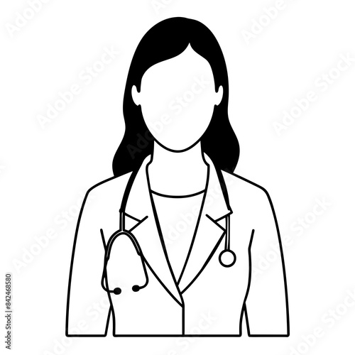 Woman doctor vector illustration. Doctor in white coat. Stethoscope. 