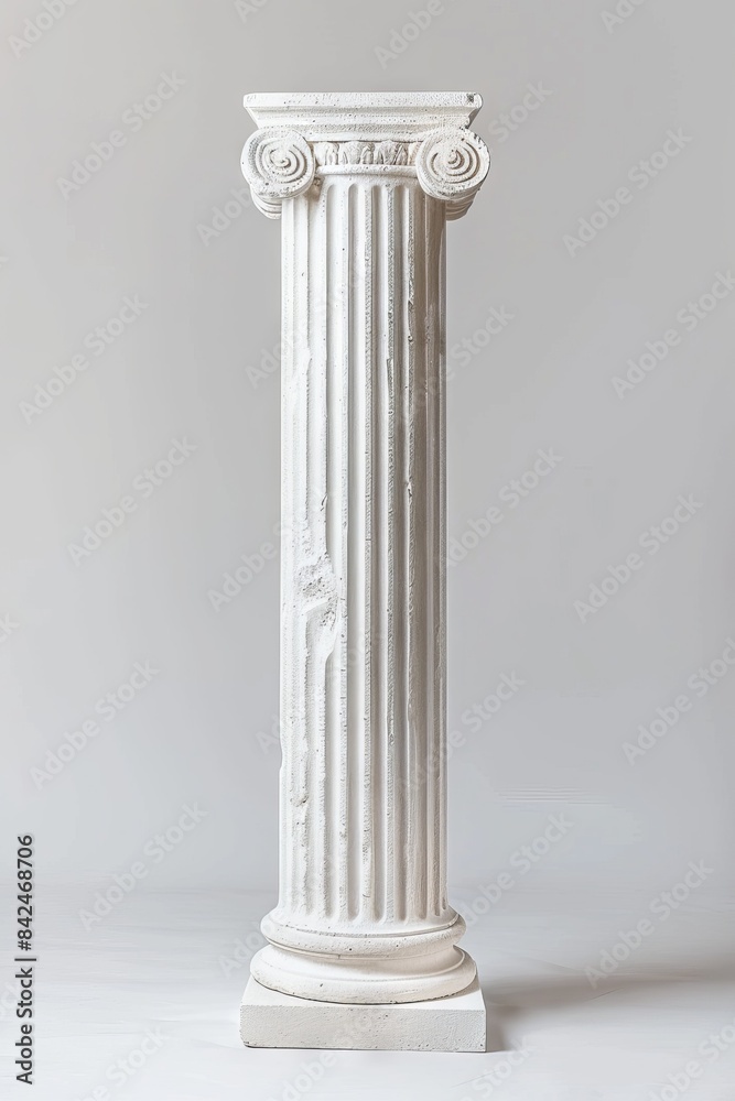 Fototapeta premium White Fluted Column With Ornamental Capital on a Grey Background