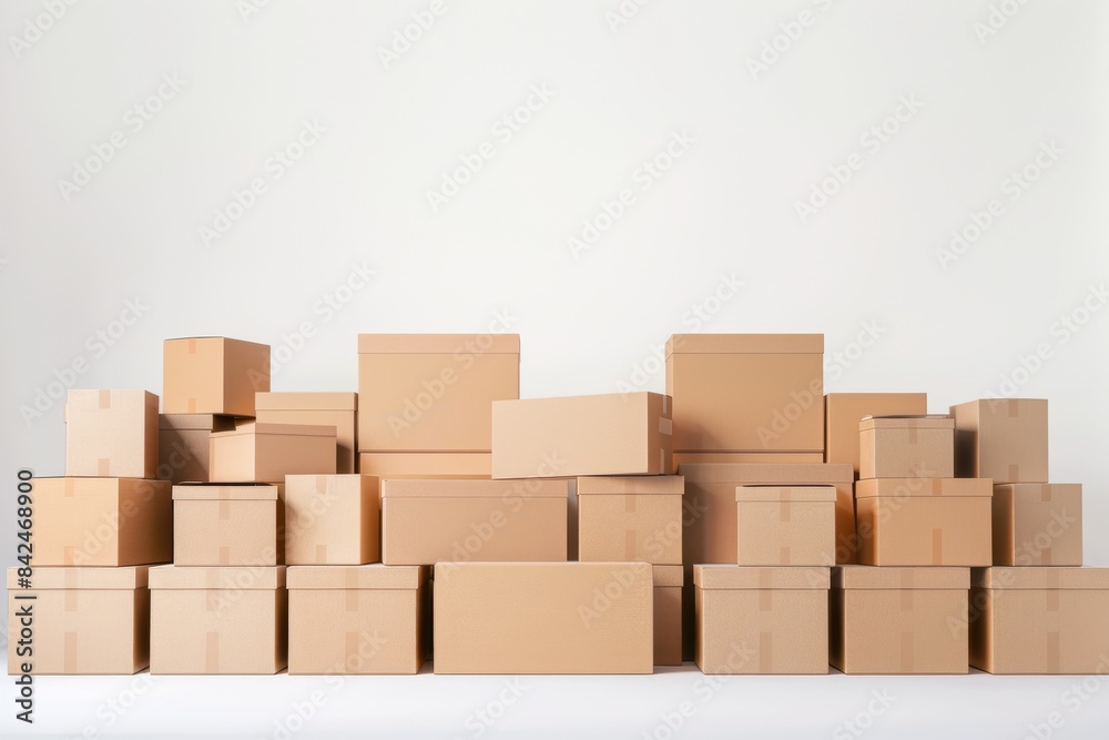 Stack of Cardboard Boxes Against a White Wall Stack of Cardboard Boxes Against a White Wall