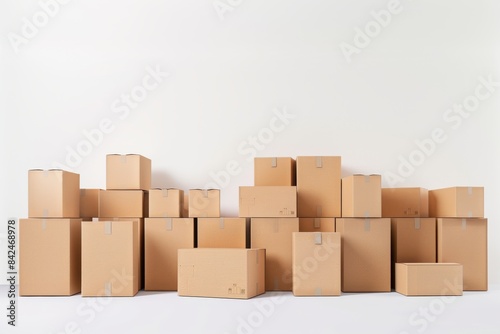 Cardboard Boxes Stacked Against White Wall © PLATİNUM