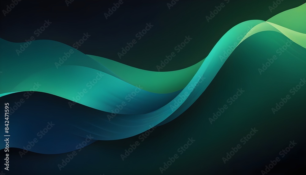 Fototapeta premium Smooth gradient background green black color abstract wave backdrop, banner poster header design