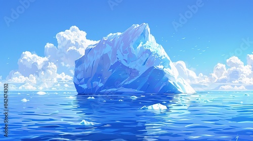 Big iceberg over the blue sea surface background. Landscape and business metaphor concept. Digital art illustration theme photo