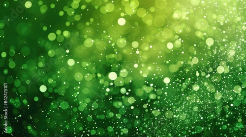 Green Holiday Abstract Bokeh Lights. Bright Christmas Background with Snow and Glitter
