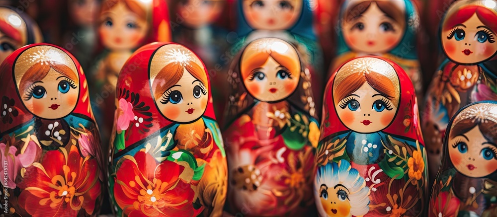 Creating a matryoshka doll painting involves intricate craft skills and artistic creativity, resulting in a beautiful piece of art with copy space image.