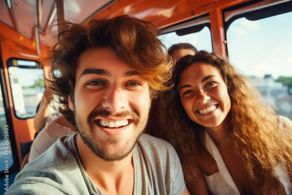 Generative AI picture of young tourists friends spending vacation together in beautiful carefree time Generative AI picture of young tourists friends spending vacation together in beautiful carefree time