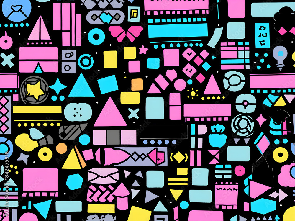 Seamless pattern of neon geometric shapes on a black background Seamless pattern of neon geometric shapes on a black background
