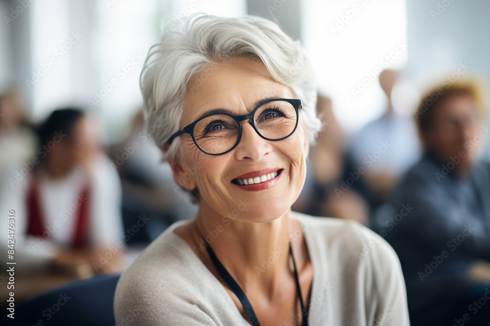 AI generative image of adult woman student education class listening lesson AI generative image of adult woman student education class listening lesson