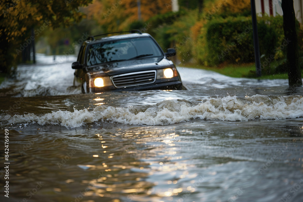 Fototapeta premium AI generated picture of flood in the city after the storm