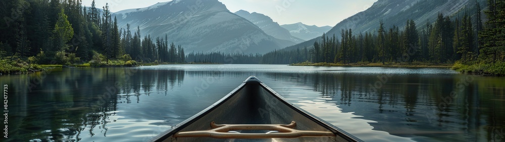 Obraz premium Canoe on the lake with mountain view beautiful