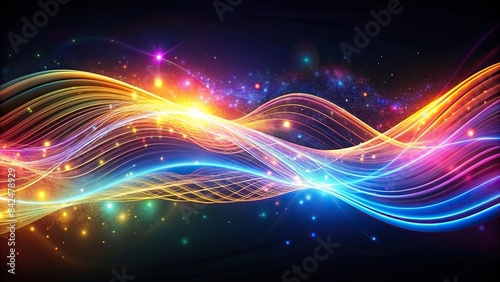 Abstract waves of glowing light and vibrant colors flow across a dark background, evoking a sense of dynamic technological progress, abstract, futuristic, technology, waves, motion, digital