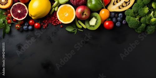 Assorted fruits and vegetables in flat lay composition for keto diet. Concept Keto Diet  Flat Lay Photography  Fruits  Vegetables  Healthy Eating