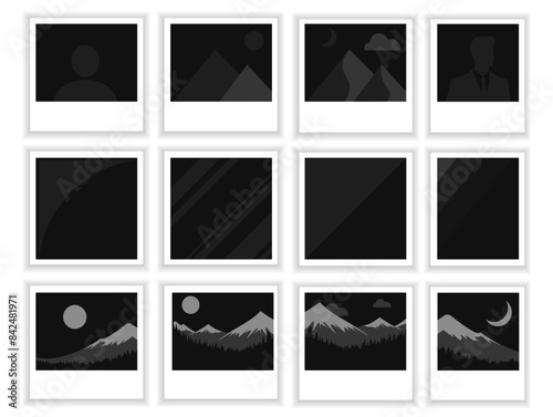 Vector Polaroid Frames. The most realistic photo templates with shadows on the market. Vintage Card Set for stock use png. Vector illustrations on a transparent background. Adobe Illustrator Artwork
