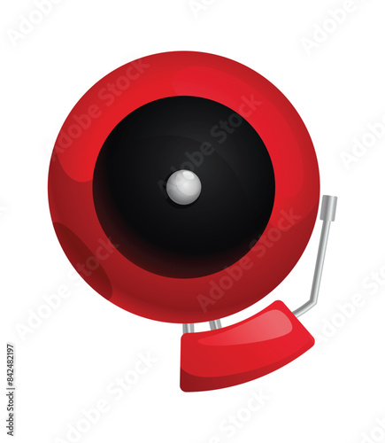 Red fire alarm system signal device isolated on white. Prevention, emergency, warning bell. Vintage signaling. Retro signalization. Firefighter equipment and tool. Vector cartoon illustration