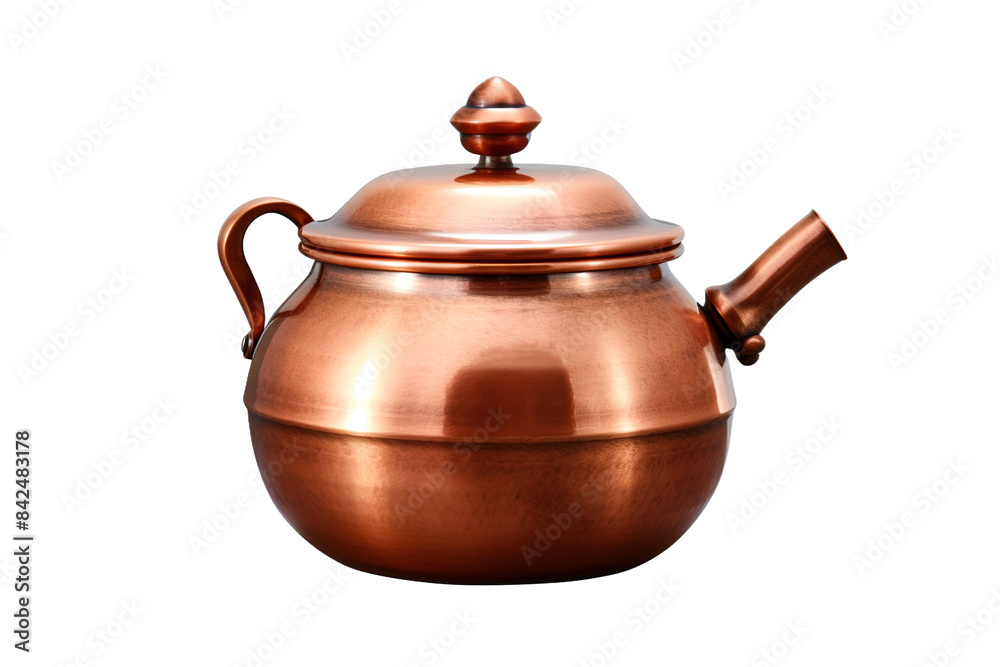 The Glowing Elixir: A Copper Colored Tea Pot With a Handle on White or PNG Transparent Background. The Glowing Elixir: A Copper Colored Tea Pot With a Handle on White or PNG Transparent Background.