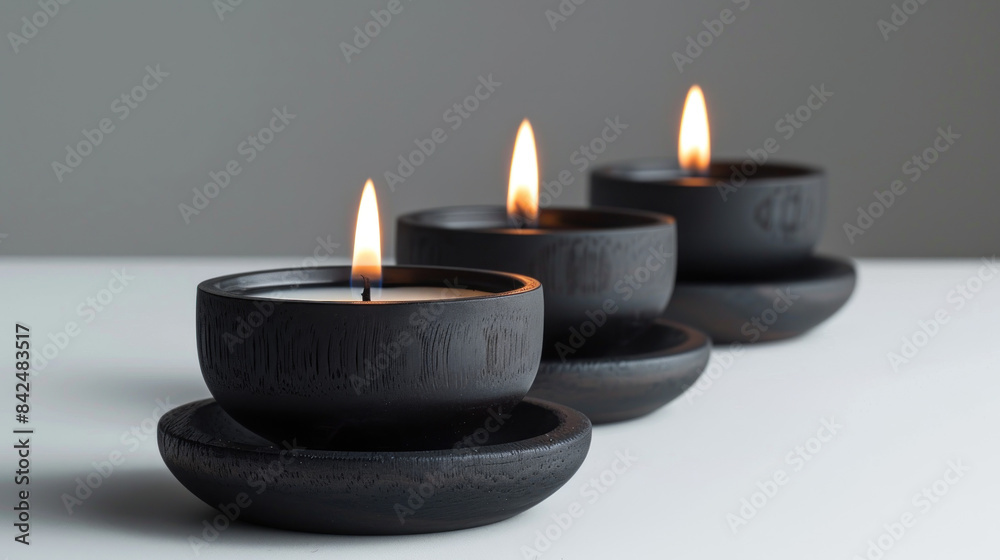 White backdrop complements black tea light holders White backdrop complements black tea light holders