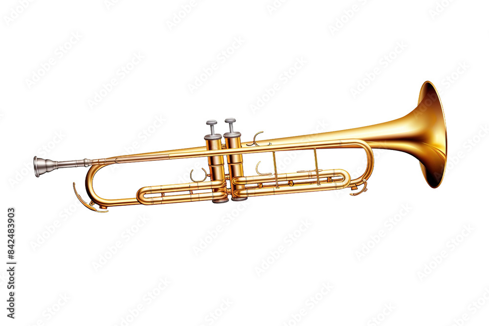 Obraz premium The Melodic Echo: A Brass Trumpets Serenade on White or PNG Transparent Background.