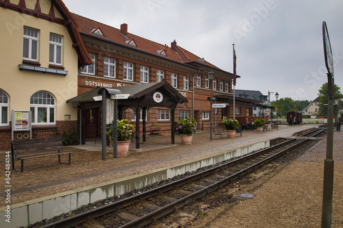 Bahnsteig, Gleis, Kleinbahn Molli, Bahnhof West, Ostseebad Kühlungsborn, Mecklenburg Vorpommern, Deutschland 