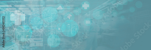 Obraz na płótnie background of medical revolution and advance of technology Artificial Intelligence,AI Deep Learning for medical research,Transformation of innovation and technology for future Health. w salonie