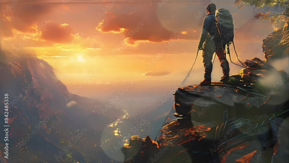 Adventurous climber scaling a rugged mountain peak, embracing nature and challenge