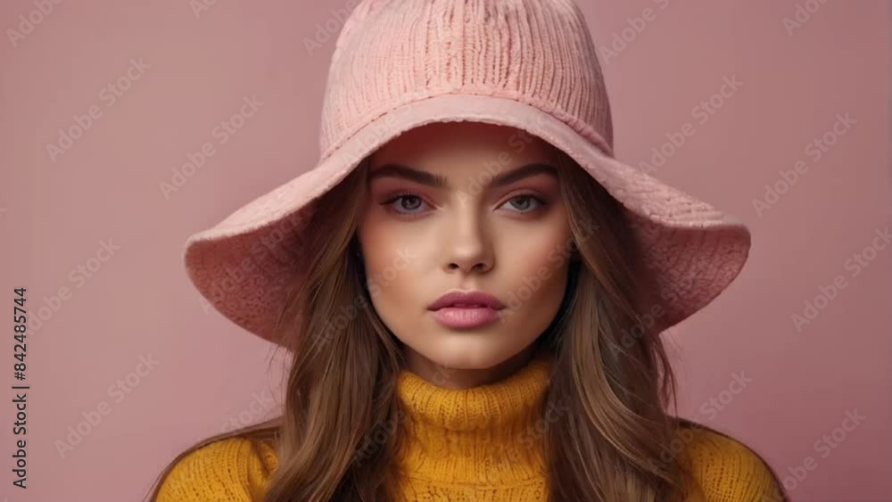 Beautiful girl in a hat and sweater studio Beautiful girl in a hat and sweater studio
