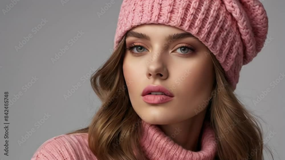 Beautiful girl in a hat and sweater studio Beautiful girl in a hat and sweater studio