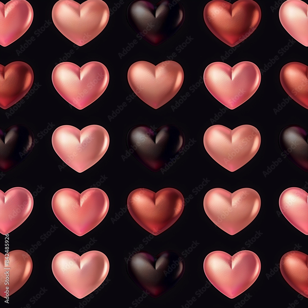 A neatly organized pattern of hearts on a gradient background, ranging from pink to black, evoking a smooth, romantic vibe A neatly organized pattern of hearts on a gradient background, ranging from pink to black, evoking a smooth, romantic vibe